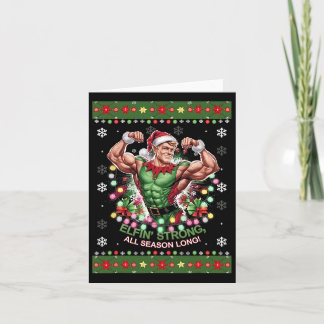 Tarjeta Navidades Elf Gym entrenan con fuerza en Elfin tod (Anverso)