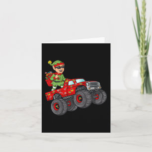 Tarjeta Navidades Elf Riding Monster Camión Niños Familia