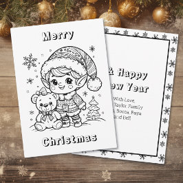 Tarjeta Navidades Elf y Teddy Bear me colorean
