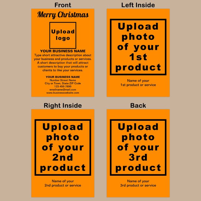 Tarjeta Navidades empresariales Naranja Color del saludo d (Orange color Christmas folded greeting card with your business brand and products or services.)