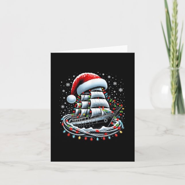 Tarjeta Navidades En Barco De Crucero De Vela Rodeado De B (Anverso)