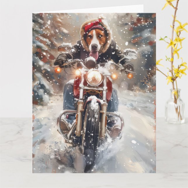 Tarjeta Navidades en bicicleta de Foxhound English (flor amarilla)
