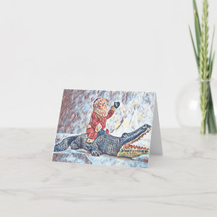 Tarjeta Navidades en Florida Santa Claus montando Alligato