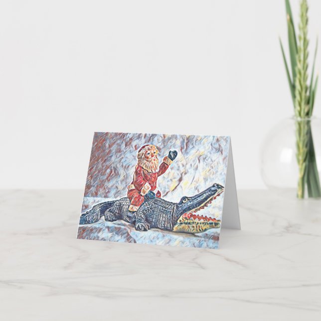 Tarjeta Navidades en Florida Santa Claus montando Alligato (Anverso)