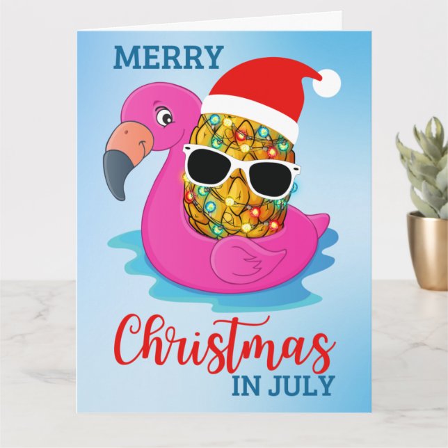 Tarjeta Navidades en julio Pineapple Santas Gorra Flamingo (Planta pequeña)