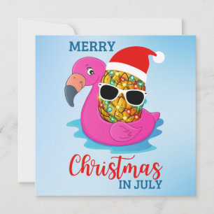 Tarjeta Navidades en julio Pineapple Santas Gorra Flamingo