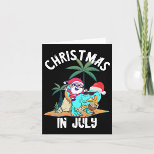 Tarjeta Navidades En Julio Santa Dinosaurios T-rex Summer