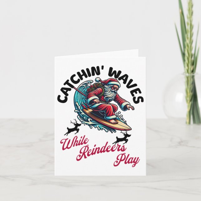 Tarjeta Navidades En Julio Surfing Santa Claus Summer Beac (Anverso)