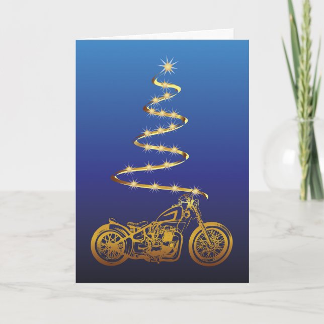 Tarjeta Navidades en motocicleta con bicicleta de oro y ár (Anverso)