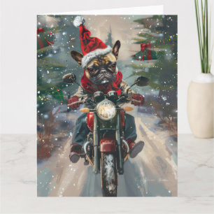 Tarjeta Navidades en motocicleta de Bulldog francés