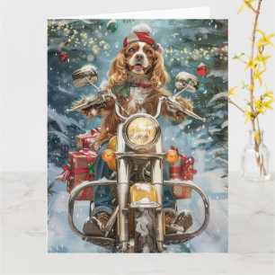 Tarjeta Navidades en motocicleta de Cocker Spaniel Dog Rid