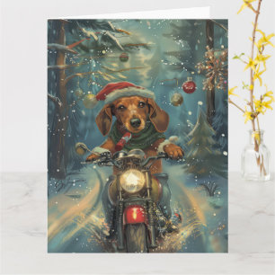 Tarjeta Navidades en motocicleta de Dachshund