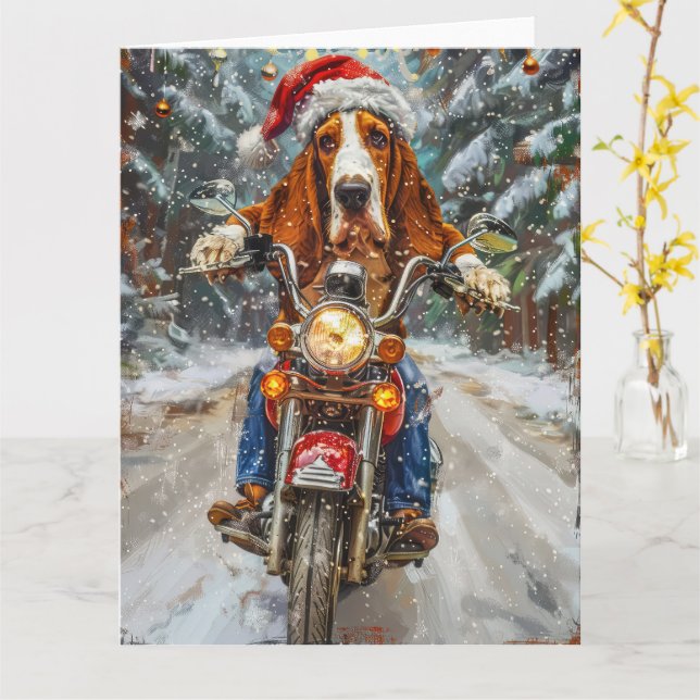 Tarjeta Navidades en motocicleta de paseos por perros en e (flor amarilla)