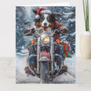 Tarjeta Navidades en motocicleta de Pastor Australiano