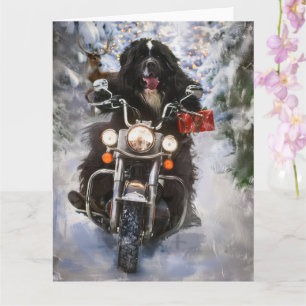 Tarjeta Navidades en motocicleta de perros de Terranova