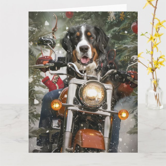 Tarjeta Navidades en motocicleta del Gran Suizo Montañismo (flor amarilla)