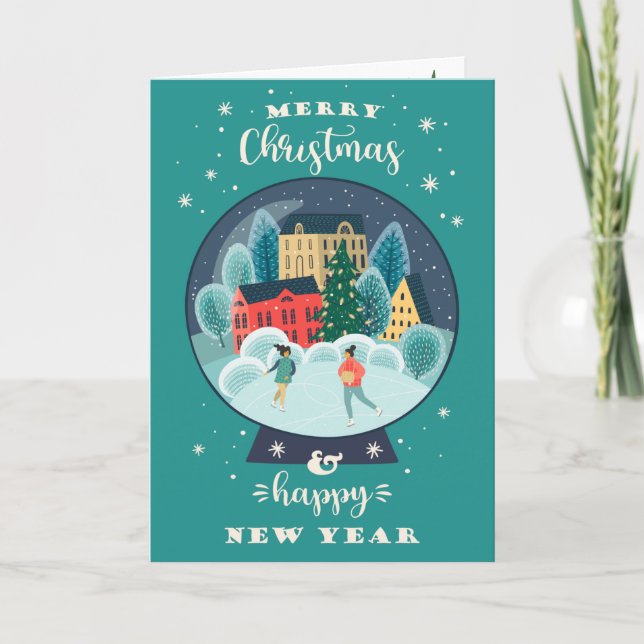Tarjeta Navidades en un globo de nieve (Anverso)
