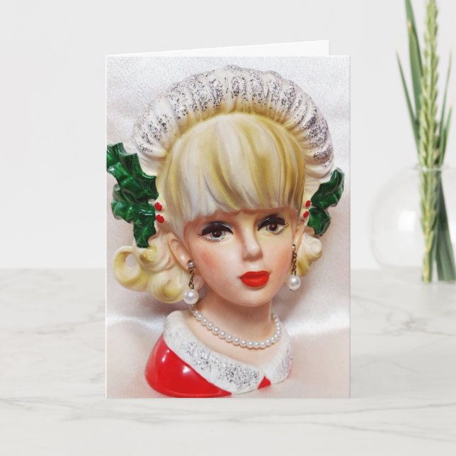 Tarjeta Navidades encantadores Chica Head Vase Holly y Fur (Anverso)