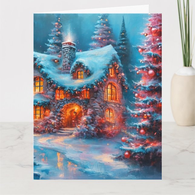 Tarjeta Navidades encantadores de la cabaña de piedra (Anverso)