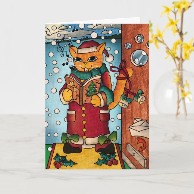 Tarjeta Navidades encantadores y cariñosos cantantes de ca (flor amarilla)