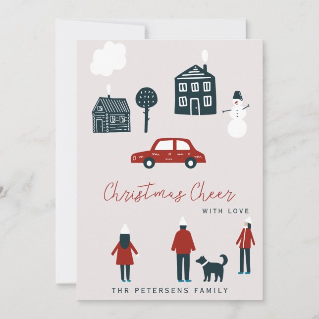 Tarjeta Navidades escandinavos moderno paisaje divertido (Anverso)