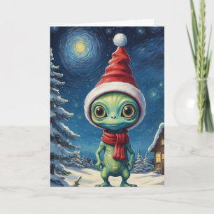 Tarjeta Navidades espaciales Starry Night Cute Alien
