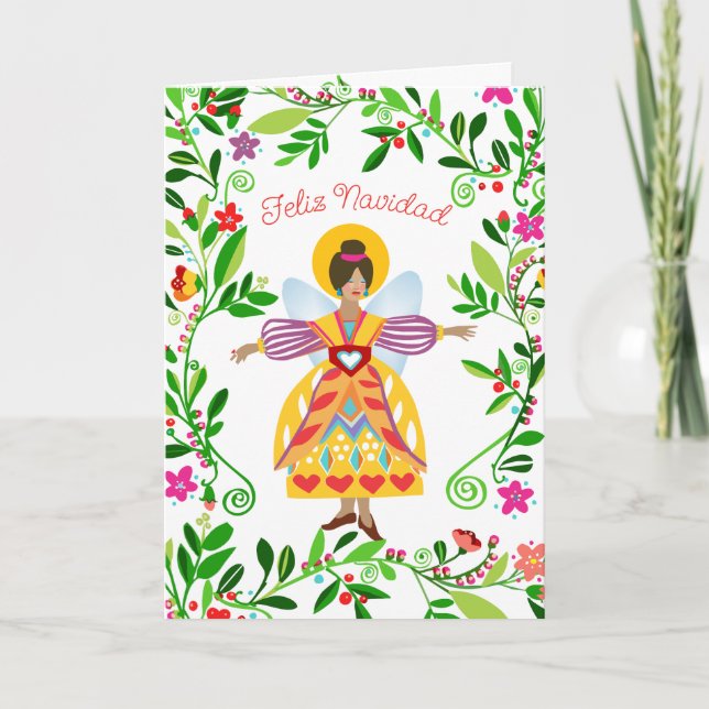 Tarjeta Navidades españoles del Festive Moderno Folk Angel (Anverso)