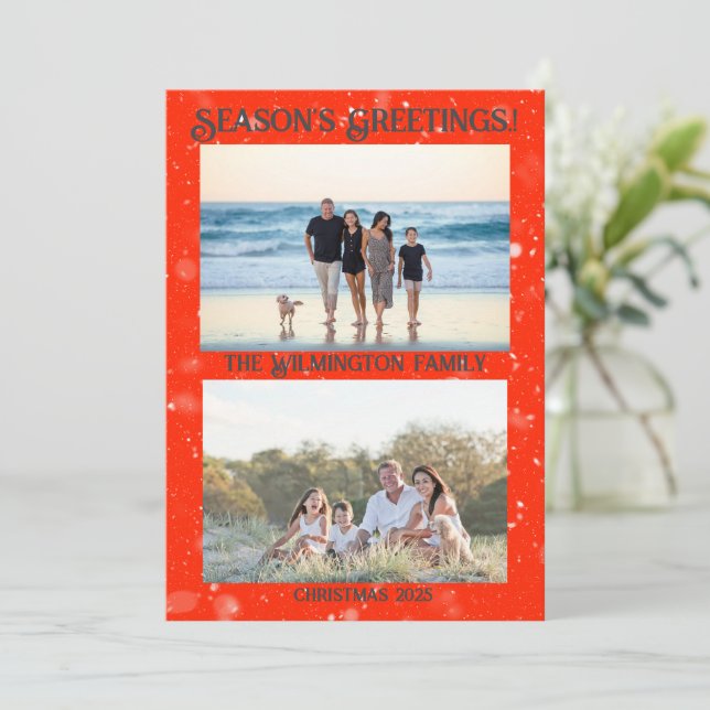 Tarjeta Navidades estacionales de fotos familiares muy mer (Anverso de pie)