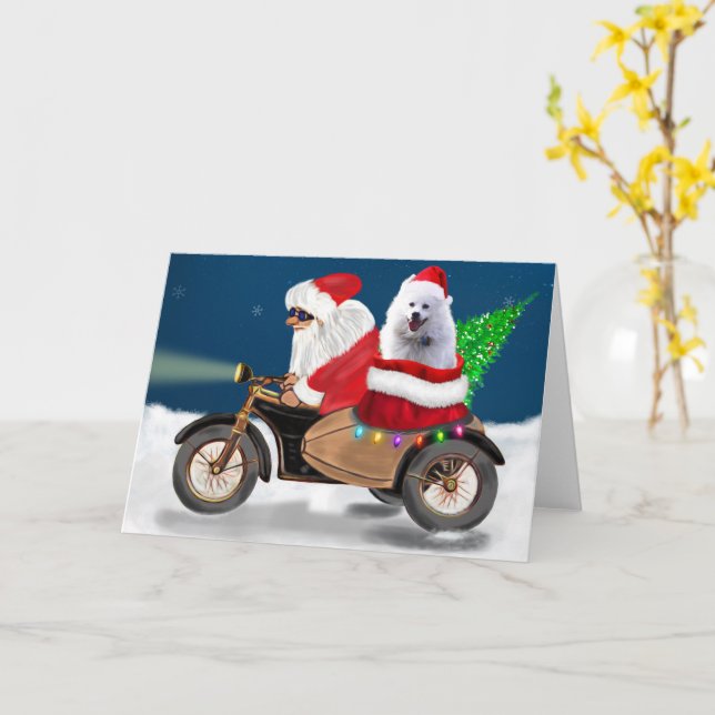 Tarjeta Navidades estadounidenses del perro esquimal Santa (flor amarilla)