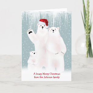 Tarjeta Navidades Familia De Osos Polares En Copos De Niev
