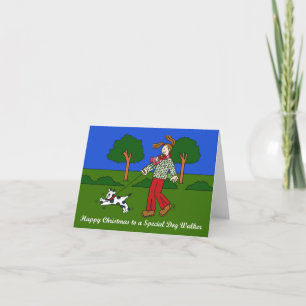 Tarjeta Navidades felices a la caminante del perro