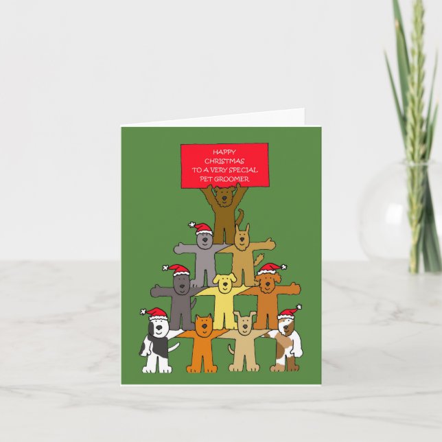 Tarjeta Navidades felices al Mascota Groomer (Anverso)