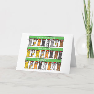 Tarjeta Navidades felices con gatos de compañeros de clase