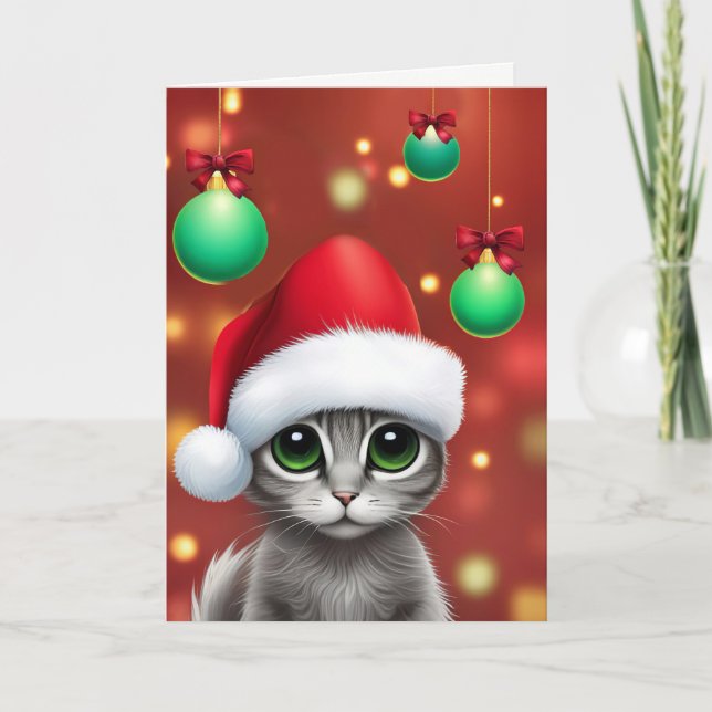 Tarjeta Navidades Felices Fiestas con un gato lindo (Anverso)