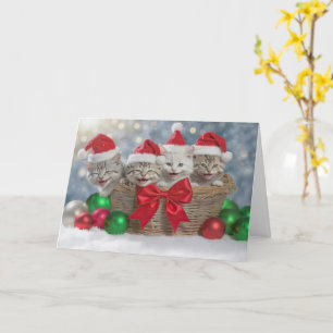 Tarjeta Navidades Felices Fiestas con una canasta de gatit