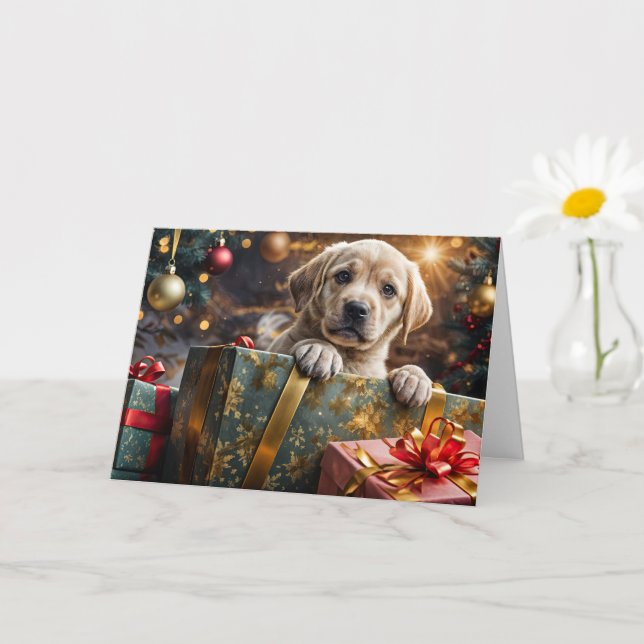 Tarjeta Navidades Felices Fiestas Cute Yellow Lab Labrador (Planta pequeña)