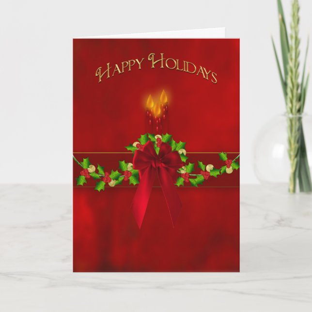 Tarjeta Navidades Felices Fiestas Garland Candles Red (Anverso)