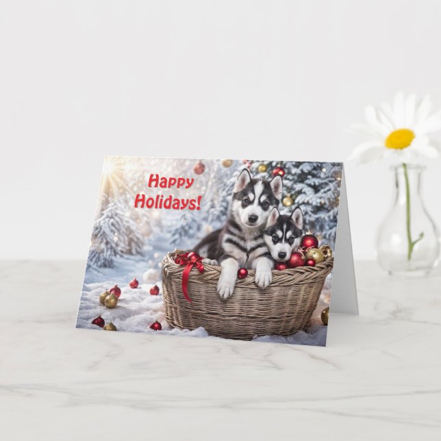 Tarjeta Navidades Felices Fiestas Husky Huskies Perros Cut (Planta pequeña)