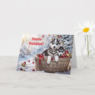 Tarjeta Navidades Felices Fiestas Husky Huskies Perros Cut