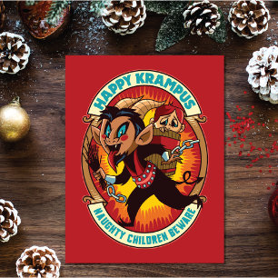 Tarjeta Navidades Felices Krampus Niños traviesos Cuidado