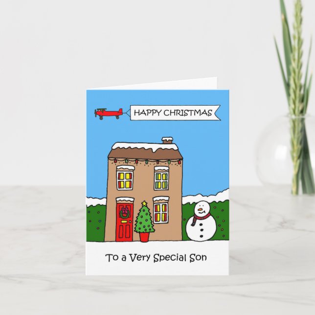 Tarjeta Navidades felices son una casa festiva (Anverso)