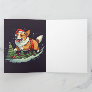 Tarjeta Navidades Feliz Corgi en Santa hat con holly