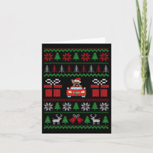 Tarjeta Navidades feos Bulldog francés en coche rojo Sant