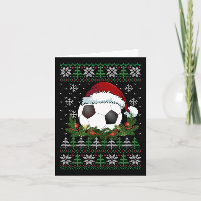Tarjeta Navidades feos de fútbol familia Santa Hat Pajamas (Anverso)