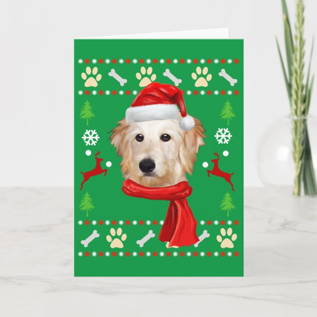 Tarjeta Navidades feos de Goldendoodle Dog (Anverso)
