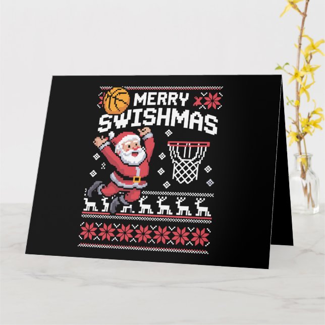 Tarjeta Navidades feos del baloncesto de Feliz Swishmas (flor amarilla)
