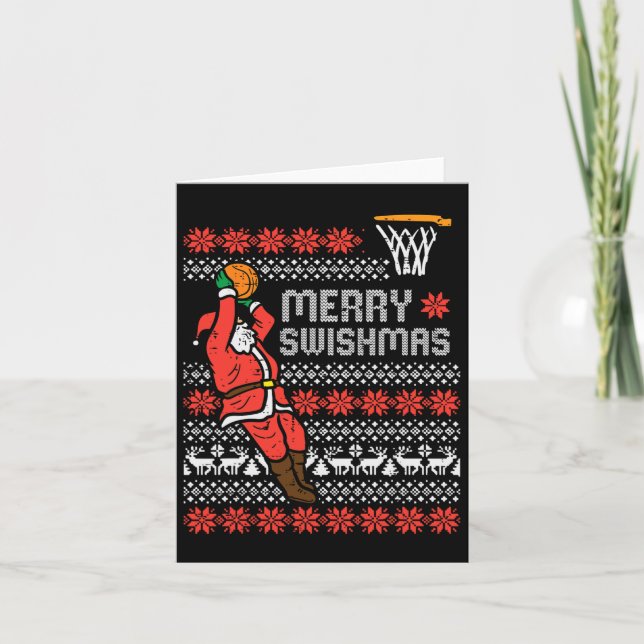 Tarjeta Navidades feos del baloncesto de Swishmas Feliz Na (Anverso)