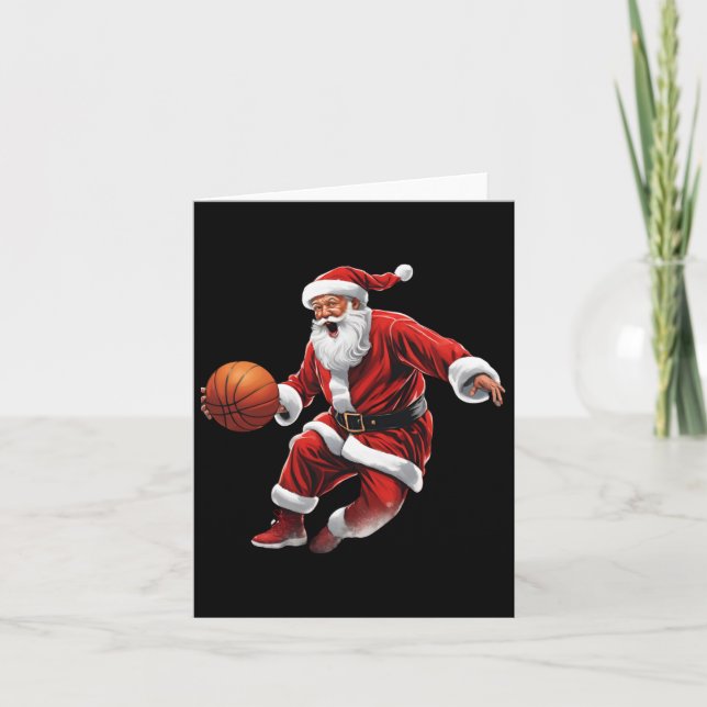 Tarjeta Navidades feos del básquetbol Santa Slam Dunk (Anverso)