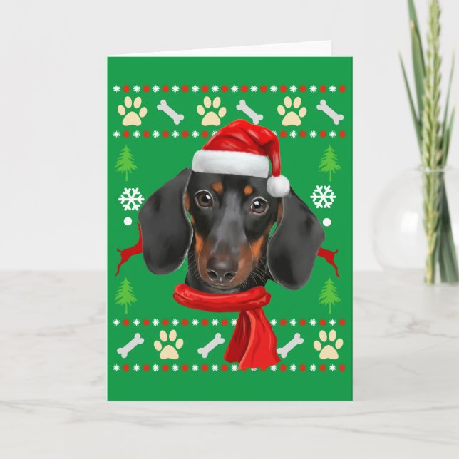 Tarjeta Navidades feos del perro de Dachshund (Anverso)