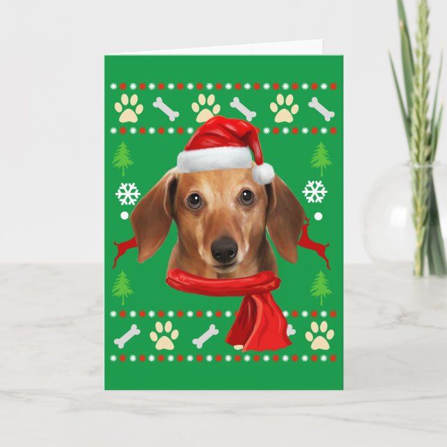 Tarjeta Navidades feos del perro de Dachshund (Anverso)